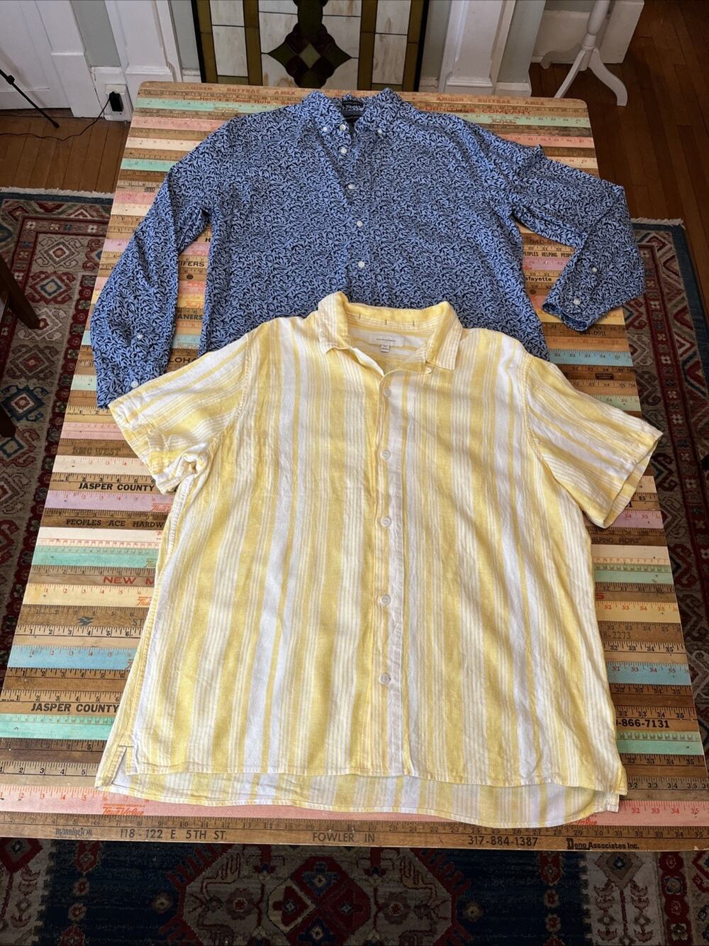 Lot 2 Banana Republic Button Down XL Stripe Floral Untucked Organic Cotton Linen